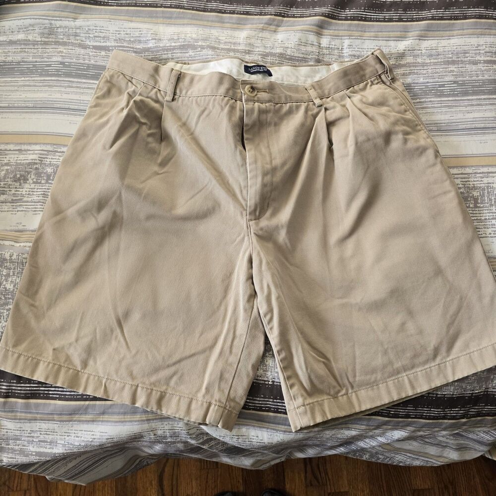 Lands’ End Men’s Shorts 38 Khaki Flat Front 8” Inseam Traditional Fit